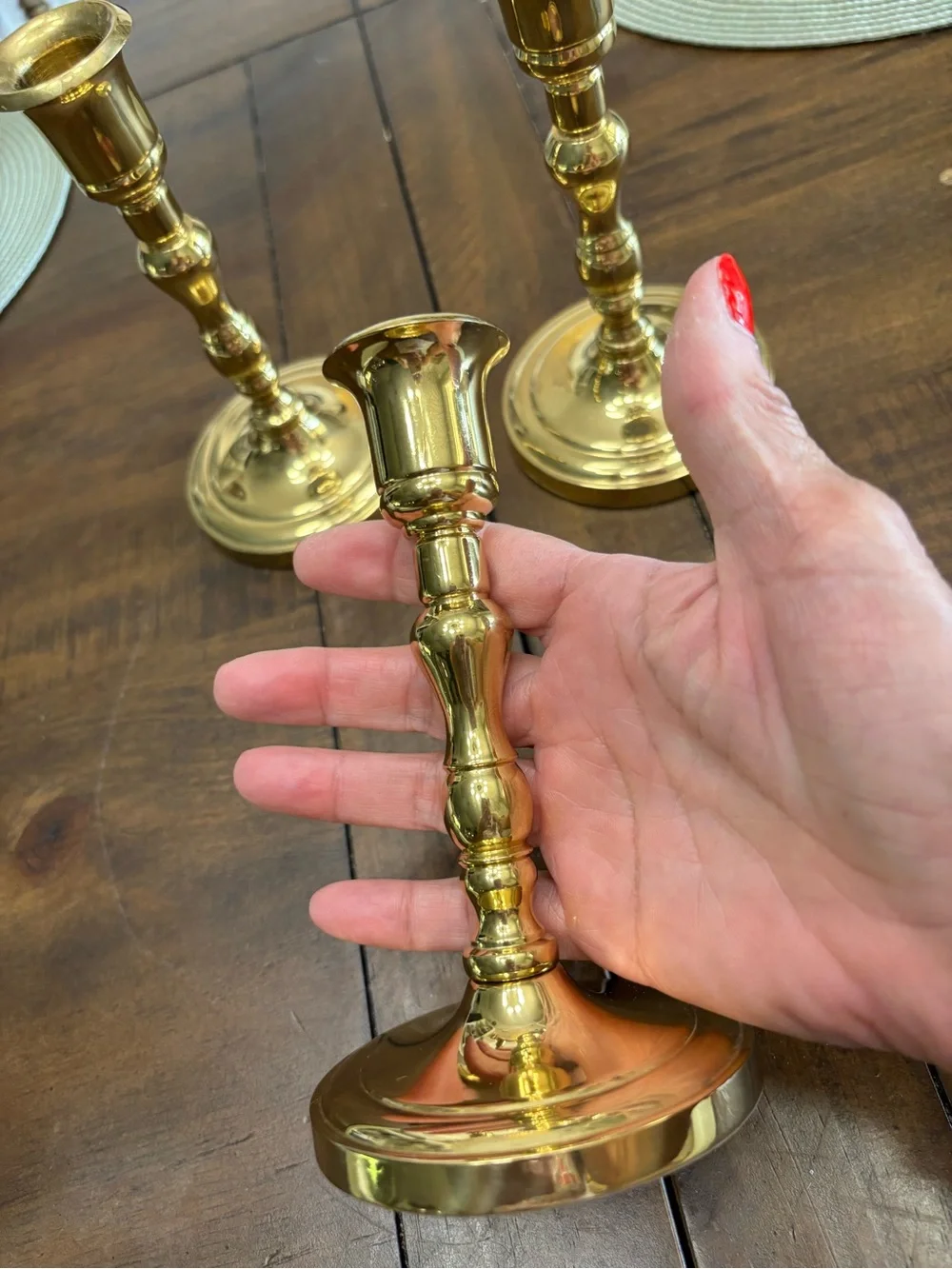Three brass partylite tapered candle holders